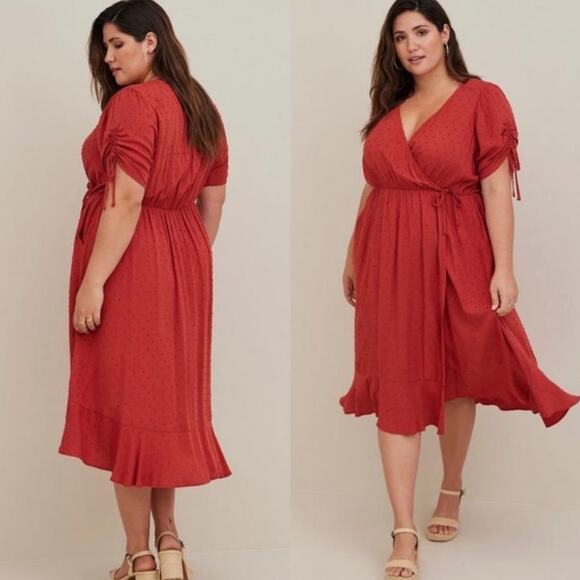 Torrid Red Midi Wrap Dress - Picture 1 of 15